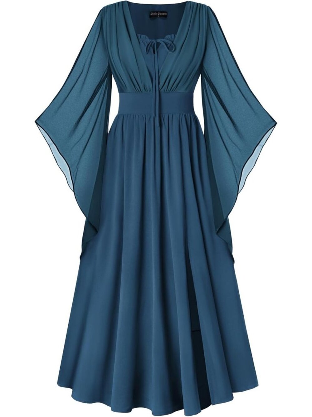 Scarlet Darkness Women Bell Sleeve Fairy Witch Costume Split Maxi Dress-Blue